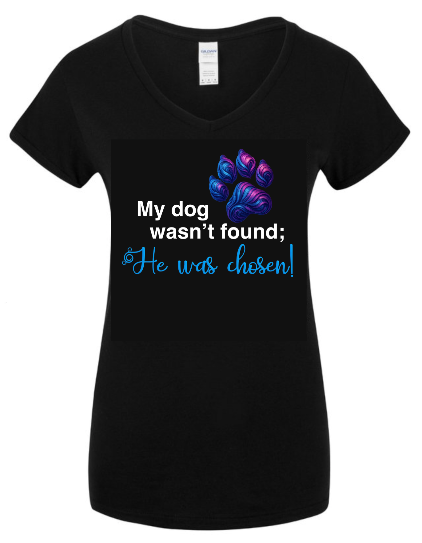 Women's Black V-Neck Cotton T-Shirt - HE WAS CHOSEN!