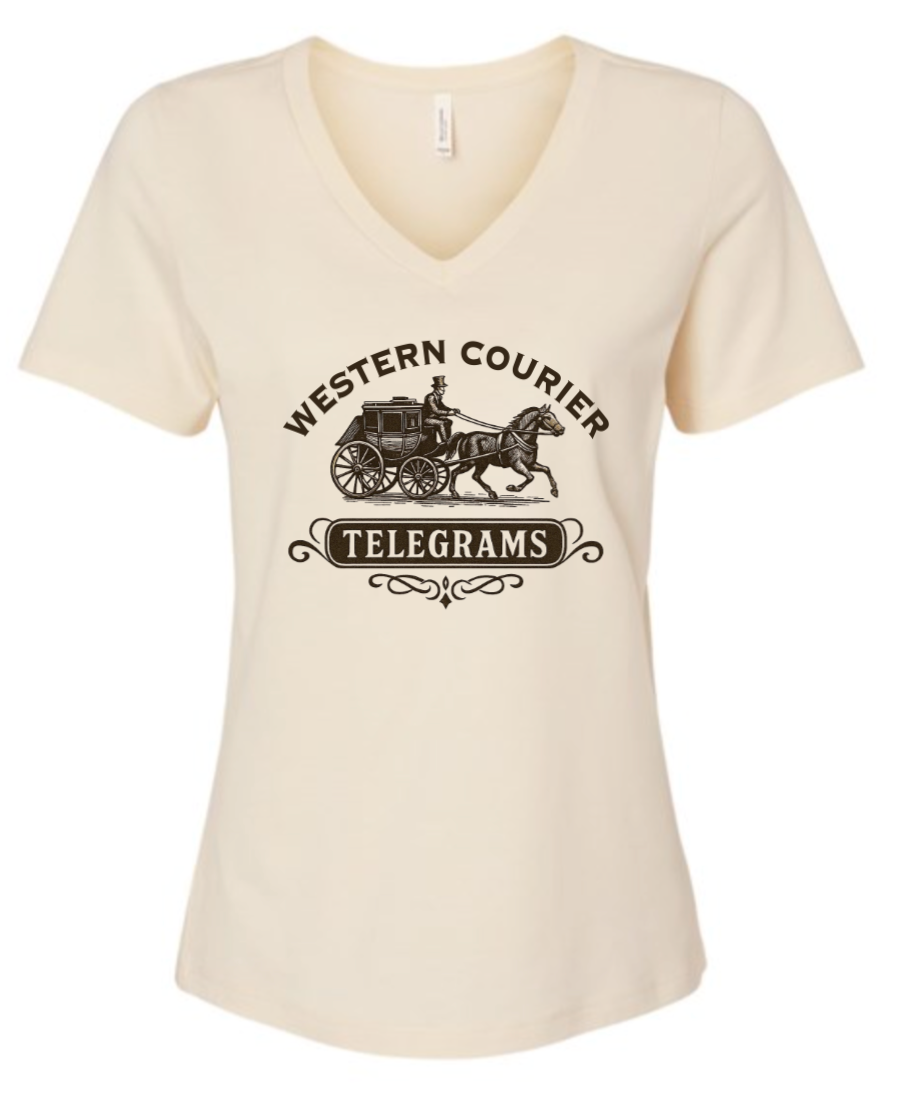 Women's Cream V-Neck Cotton T-Shirt - WESTERN COURIER™ TELEGRAMS