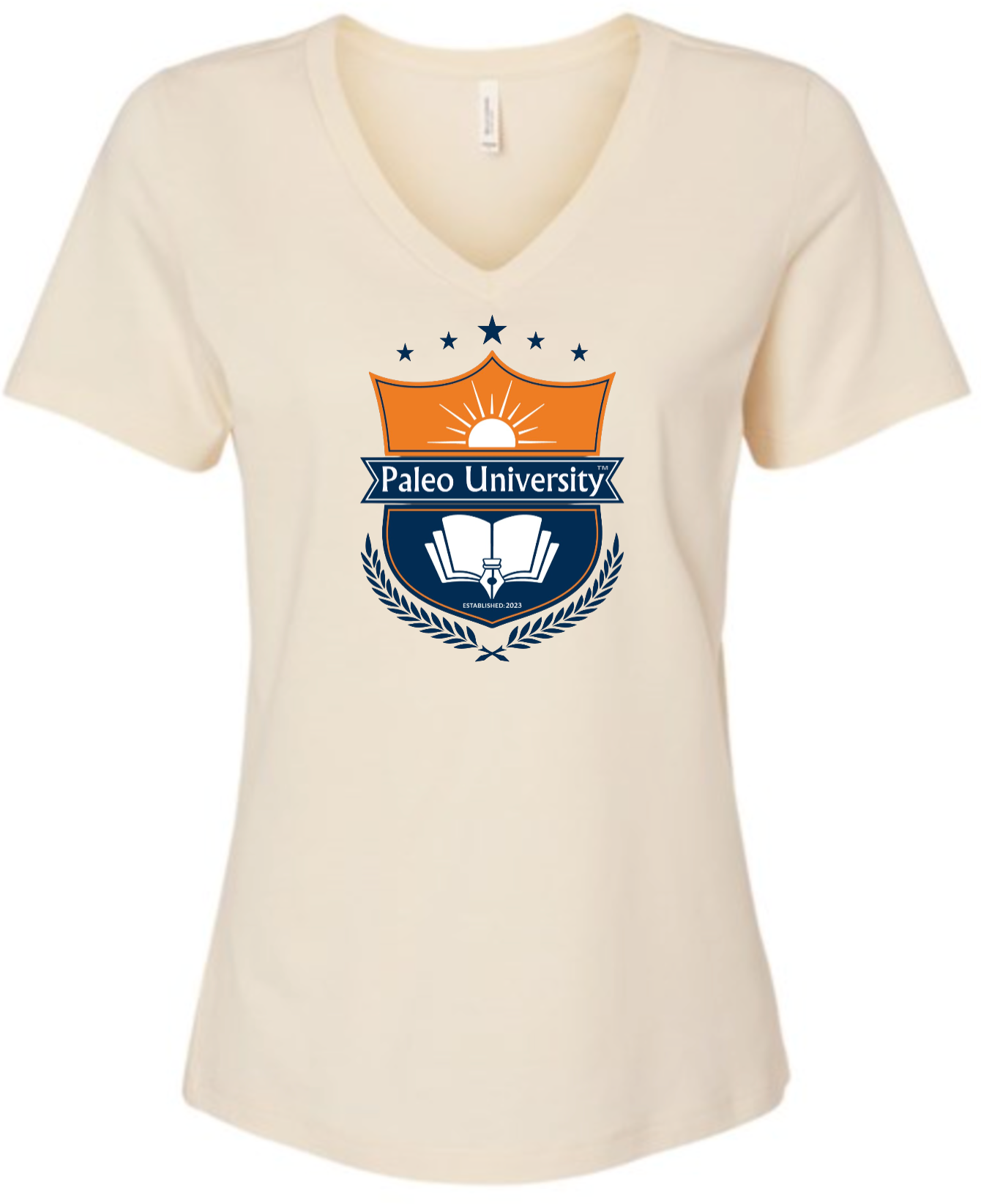 Women's Cream V-Neck Cotton T-Shirt - PALEO UNIVERSITY