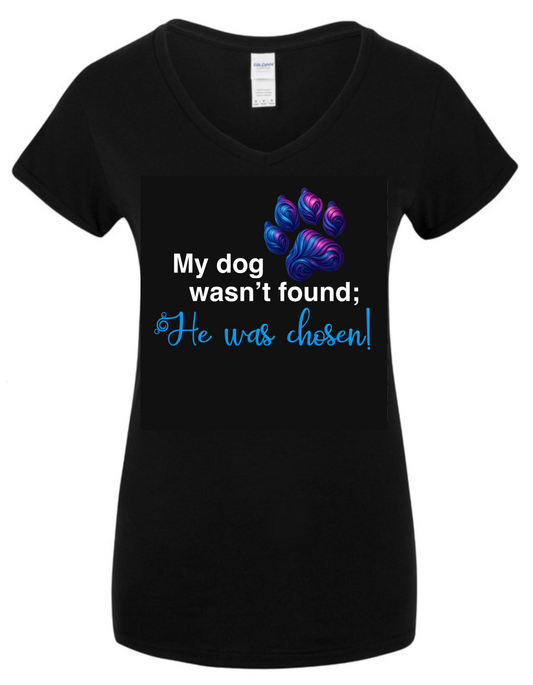 Women's Black V-Neck Cotton T-Shirt - HE WAS CHOSEN!