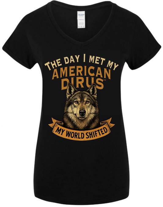Women's Black V-Neck Cotton T-Shirt - THE DAY I MET MY AMERICAN DIRUS™