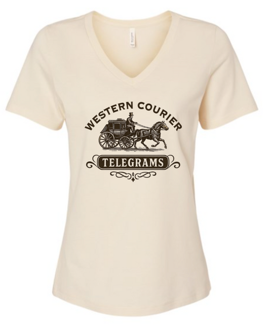 Women's Cream V-Neck Cotton T-Shirt - WESTERN COURIER™ TELEGRAMS