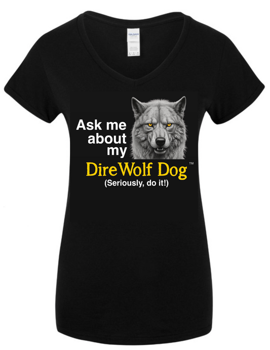 Women's Black V-Neck Cotton T-Shirt - ASK ME