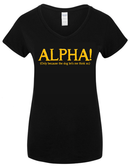 Women's Black V-Neck Cotton T-Shirt - ALPHA!