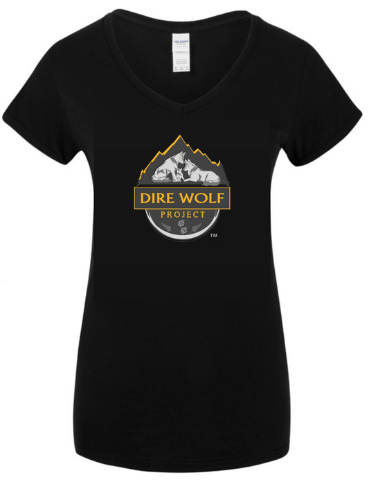 Women's Black V-Neck Cotton T-Shirt - DWP LOGO