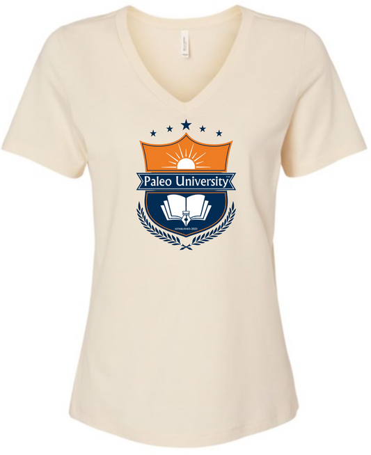 Women's Cream V-Neck Cotton T-Shirt - PALEO UNIVERSITY
