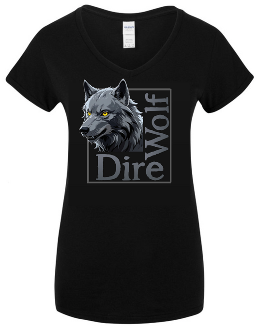 Women's Black V-Neck Cotton T-Shirt - DIRE WOLF