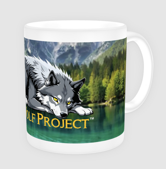 Dire Wolf Project™ 14 oz. Mug - Resting Dire Wolf in Serene Forest